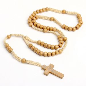 Rosario Católico de Madera con Cruz y Jesús, Collar con Cuentas Religiosas, Joyería Religiosa al por Mayor - Product Image 4