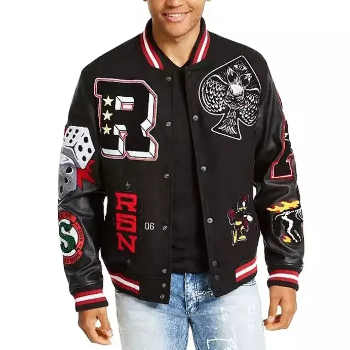 Custom Quality Design Bomber Jacket Men Leather Sleeves Chenille Embroidery Baseball Letterman Varsity Jackets For Mens