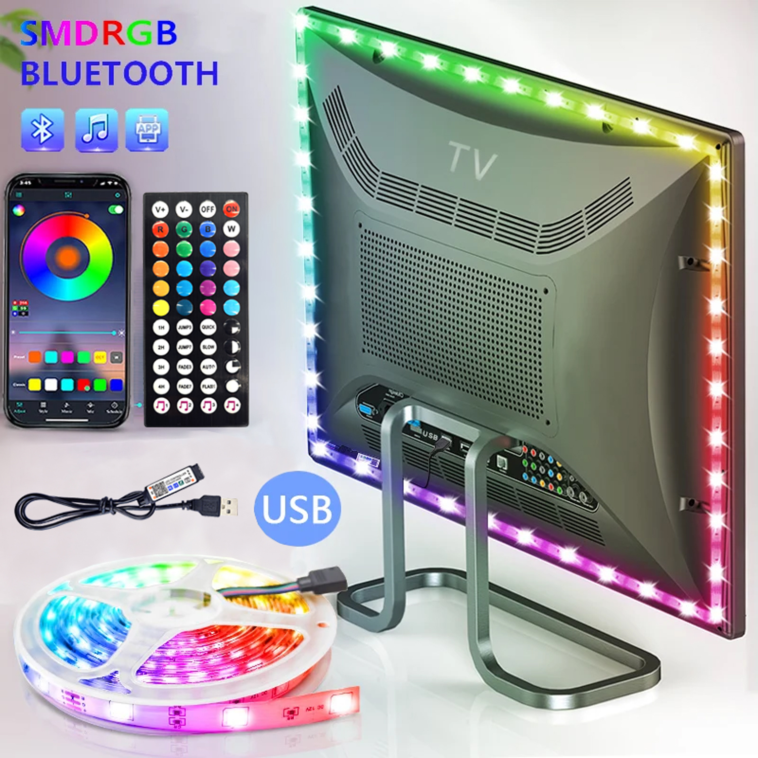 16.4FT 5M RGBIC 5V USB RGB Magic with 24 Keys Remote Control App Controller SMD 5050 Tape Smart LED Strips Lights TV Backlight · image 2
