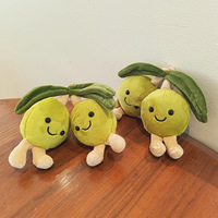Porte-clés en peluche mignon double olive verte, pendentif de sac en forme de fruit de dessin animé, breloque alimentaire Kawaii pour enfants, idéal pour les fêtes d'anniversaire