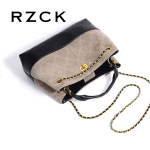 RZCK autunno retrò di lusso da donna in pelle sintetica borsa geometrica grande secchio trapuntato Tote Bag catene Casual elegante in pelle scamosciata - Product Image 5
