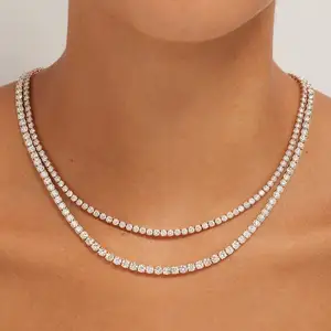 925 Sterling Silver Wholesale Price Tennis Chain 16inch to 24inch DEF Round Moissanite Tennis Necklace for Men and Women Hip Hop