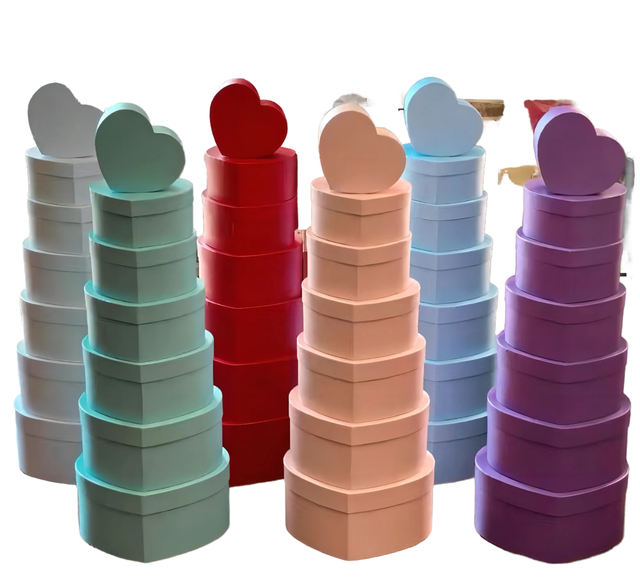 Macaron Solid Color Heart-shaped Rigid Boxes 7-Piece Set Gift Packaging with Recycled Materials Embossed Coated Paper