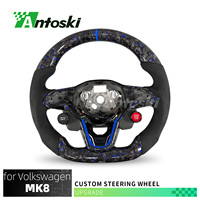 Volant de course personnalisé en fibre de carbone forgée bleue pour Volkswagen Golf MK8 R GTI Touareg Jetta Tiguan 2019-2025 - Accessoires de course
