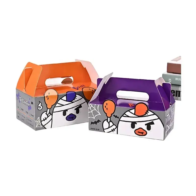 Custom Print Descartável Crianças Happy Meal Box Caixa De Hambúrguer De Frango Frito Com Alça