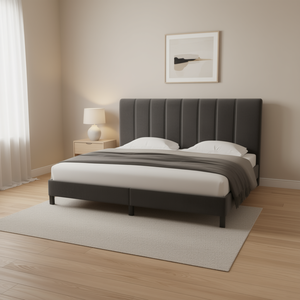 Modern Dark Gray Velvet Up-Holstered <b>King</b> <b>Bed</b> Frame 76 X 79.9 Inches Without <b>Mattress</b> Soft <b>Bed</b> Design - Product Image 2