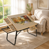 Table de puzzle pliable peu encombrante avec hauteur et angle d'inclinaison réglables, plateau en bois et feutre pour adultes, cadeau familial