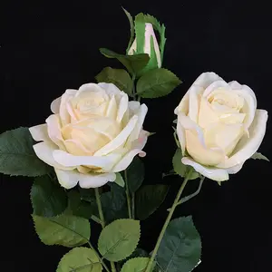 Sen Masine Flores de seda vermelho rosa branco verde amarelo para decoração de casa, flores artificiais de alta qualidade com 3 cabeças, toque real, rosas