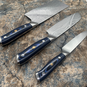 <span class=keywords><strong>Couteau</strong></span> <span class=keywords><strong>Santoku</strong></span> de <span class=keywords><strong>chef</strong></span> de cuisine en acier inoxydable à lame en acier damas japonais à motif laser de 7 pouces - Product Image 4