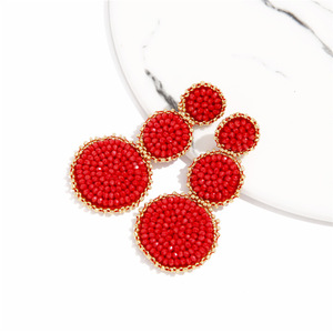 Orecchini decorativi di moda con perline appesi a mano con cuciture colorate per donne e ragazze bohémien rotonde con perline - Product Image 4