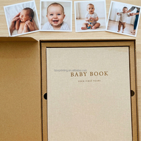 Baby First Year Keepsake Memory Record Shower Milestone Cloth Linen Baby New Born Baby Memory Journal Book Set con Keepsake Box
