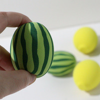 Éponge de maquillage en forme d'œuf, non en latex, à double usage sec et humide, motif pastèque, citron, goutte d'eau, gourde