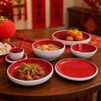 Ensemble de vaisselle en mélamine bicolore blanc et rouge, bol et assiette bicolores de style nordique moderne pour la maison et la restauration, usage quotidien CE