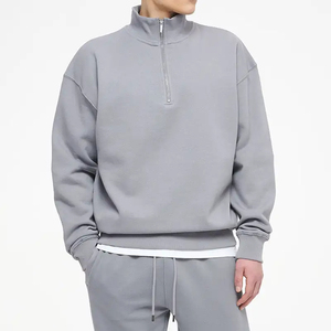 Felpa da <span class=keywords><strong>uomo</strong></span> personalizzata all'ingrosso con mezza zip, <span class=keywords><strong>senza</strong></span> <span class=keywords><strong>cappuccio</strong></span>, tinta unita, oversize, con logo personalizzato, in pile, con cerniera 1/4 - Product Image 1