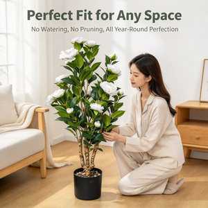 Albero di Camelia Artificiale Bianco da 90cm con <span class=keywords><strong>Fiori</strong></span> <span class=keywords><strong>in</strong></span> Vaso Nero per Decorazioni Matrimoniali e Casa, Composizioni Floreali - Product Image 2