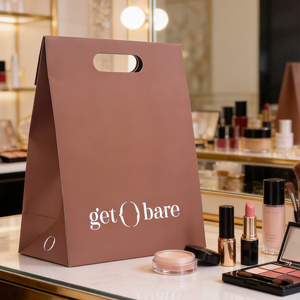 Sacs en papier de luxe personnalisés avec poignées découpées, durables, <span class=keywords><strong>marron</strong></span>, réutilisables, pour emballage cadeau, maquillage et beauté - Product Image 1