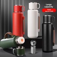 Thermos à double paroi en acier inoxydable 316 de grande capacité pour les sports de plein air pour hommes, avec double couvercle, 12-24 heures