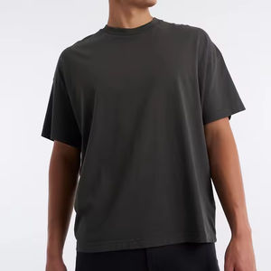 Camiseta Negra Casual de Hombro Caído al por Mayor, Estilo Urbano, Personalizada, Lisa, Oversize, Unisex, de Algodón de Alto Gramaje, Camiseta Básica - Product Image 3