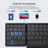 Keyboard BT lipat tiga portabel, papan ketik bantalan sentuh dapat dilipat nirkabel untuk Tablet IOS Android Windows ipad
