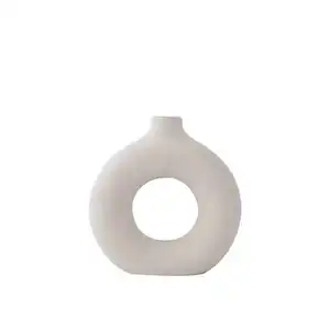 Vaso de mesa decorativo nórdico, anel de rosquinha, branco, floral, moderno, vaso de cerâmica para decoração