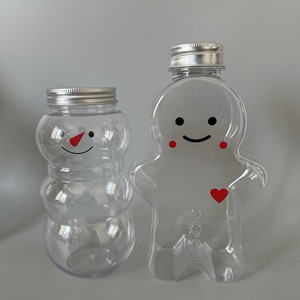 Botella Transparente de Plástico PET de Alta Gama de 500 ml y 16 oz con Forma de Muñeco de Nieve Navideño y Tapa de Aluminio para Envasar Jugos, Leche, Té y Dulces - Product Image 6