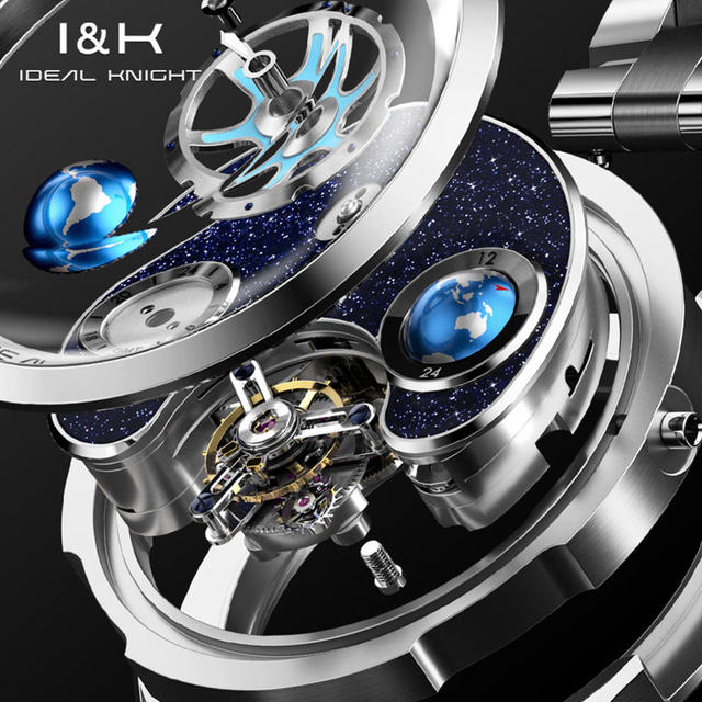 Ideal Knight 6808 Luxury Design Stainless Steel Skeleton Hollow Out Design Men's Wristwatch Automatic Tourbillon Watches for Man