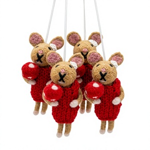 Best Himalaya Handmade Eco-Friendly Certified Wool Mouse Christmas Ornament <b>Red</b> Mushroom Animal Shape Traditional Indoor - Product Image 1
