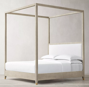 Lit à baldaquin en bois massif de style américain RH personnalisé Rhoohill, chambre à coucher moderne, cuir gaufré shagreen, lit queen-size fait à la main pour hôtel - Product Image 4