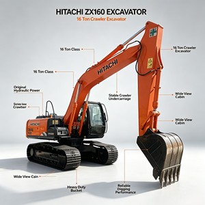 รถขุดไฮดรอลิกตีนตะขาบฮิตาชิ ZX160 มือสองจากญี่ปุ่น ขนาด 16 ตัน สำหรับงานก่อสร้างเคลื่อนย้ายดิน มีสินค้าในสต็อก - Product Image 1