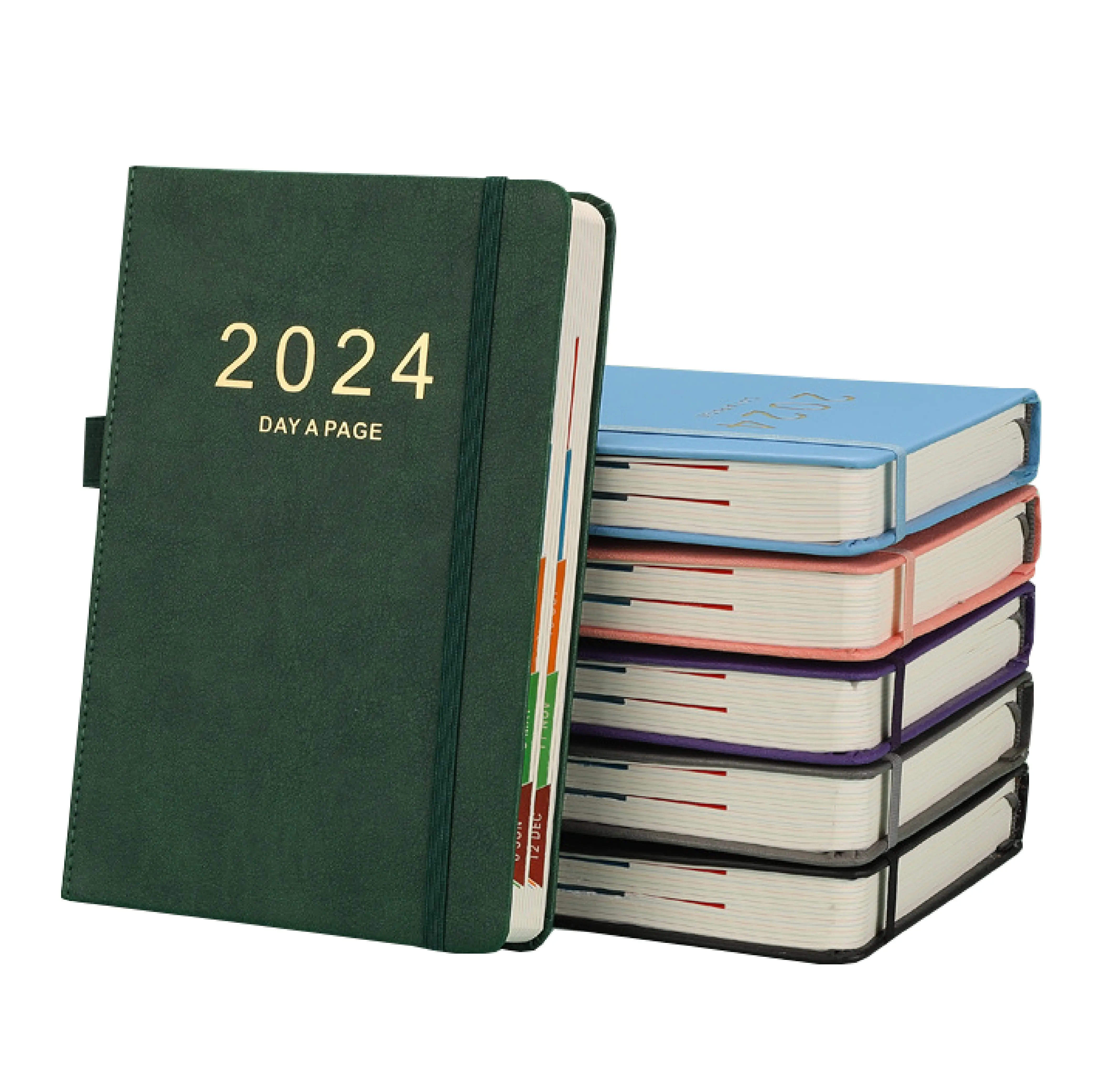 2024 coloré a5 planificateur quotidien logo personnalisé impression agenda en cuir pu cahier porte-stylo journal quotidien école de commerce journal