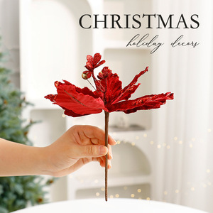 Flores de Poinsettia Artificiales con Polvo Dorado de Lujo, Adorno para Árbol de Navidad, Decoración Navideña - Product Image 4