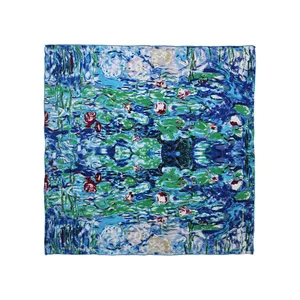 New design water lilies under the stars women 90*90cm square 100% silk scarf