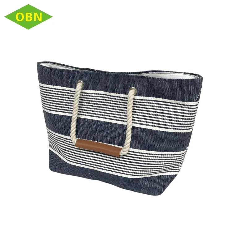 Cheap vintage women stripe paper straw fabric beach tote bag with rope handles
