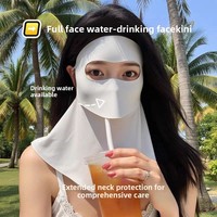 Sunscreen Wajah Gini Summer yang Dapat Diminum, Perlindungan Wajah & Leher Anti-UV, Masker Sutra Es Terintegrasi yang Bernapas, Bahan Polyester