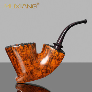 Muxiang Briarwood Handmade Pipe Bent Type With Vulcanized Rubber Mouthpiece Tobacco Pipe For Men - Product Image 2