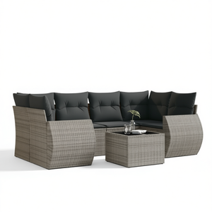 Ensemble de canapés de jardin en rotin gris 6 places, résistant aux intempéries, mobilier d'extérieur au design contemporain - Product Image 1