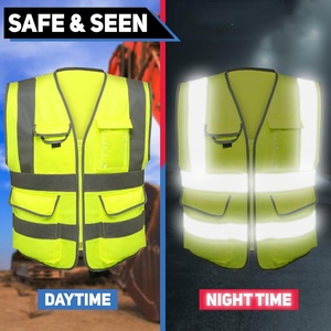Gilet de sécurité haute visibilité pour hommes avec bandes réfléchissantes et LED clignotantes, multi-poches, pour chantier, travaux routiers, en polyester, idéal pour les bénévoles, modèle été - Product Image 3