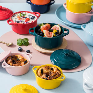 Bol à oeufs cuit à la vapeur en céramique classique <span class=keywords><strong>Double</strong></span> poignée Soufflé Air Fryer Bol de cuisson Ragoût ménager pour enfants Pot à soupe Nid d'oiseau - Product Image 2