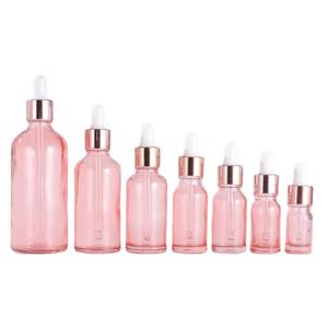 Botellas de Vidrio Transparente Rosa para Suero para el Cuidado de la Piel, Botellas de Vidrio para Aceites Esenciales con Gotero - Product Image 1