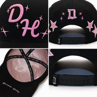 Gorra de Béisbol Negra Personalizada, de Sarga de Algodón, 6 Paneles, Bordado Rosa, Ajustable con Cierre a Presión, Unisex, Estilo Urbano, Deportiva, Venta al Por Mayor, OEM, ODM