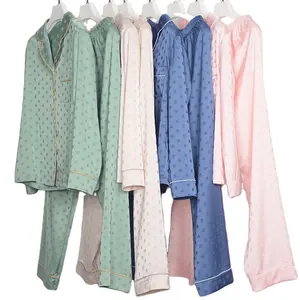 Jacquard Polka Dot lady's sleepwear ladies western pajamas ladies pajama patterns