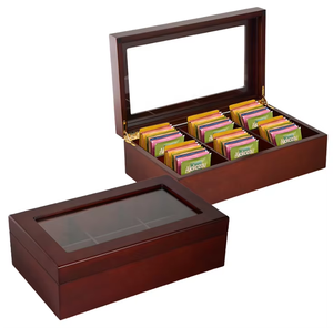 <span class=keywords><strong>Scatola</strong></span> per tè in bambù nero di alta qualità con finestra in acrilico, 8 scomparti, organizer di lusso in <span class=keywords><strong>legno</strong></span> per bustine di tè, per piano di lavoro della cucina - Product Image 1