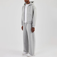 Ensemble de survêtement personnalisé pour homme, uni, en coton épais, avec pantalon de survêtement ample à jambe large et sweat à capuche zippé