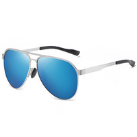 Lunettes de soleil classiques rétro à double barre UV400 pour hommes, polarisées, monture épaisse en métal, charnière à ressort, pour la conduite en extérieur et les voyages