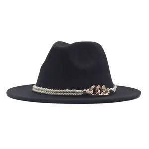 Sombrero clásico de ala ancha Fedora Jazz con hebilla de cinturón fieltro hombres mujeres Panamá Trilby Cap estilo inglés sombrero de vaquero