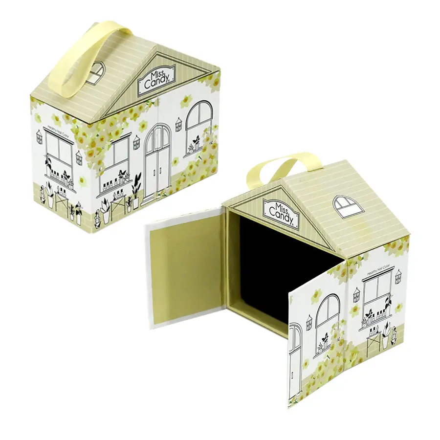 Scatola regalo personalizzata piccola scatola regalo a doppia porta speciale scatola di caramelle a forma di casa con manico a nastro