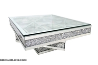 Meubles de salon de luxe, table basse rectangulaire en miroir argenté, table basse contemporaine en diamant écrasé, forme de piano