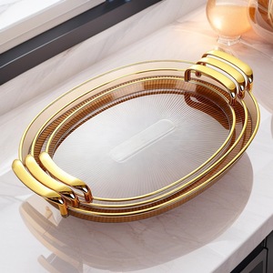 Ensemble de 3 plateaux de <span class=keywords><strong>service</strong></span> rectangulaires en plastique pour hôtel, restaurant, plateau à fruits, collations <span class=keywords><strong>et</strong></span> desserts en or, argent <span class=keywords><strong>et</strong></span> blanc - Product Image 1