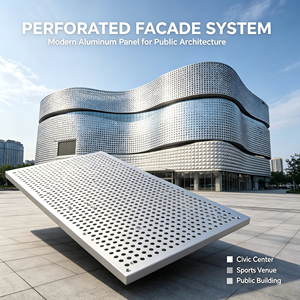 Panneau de façade en aluminium perforé, revêtement extérieur moderne pour centre civic, structure sportive, bâtiment public - Product Image 1