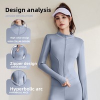 Veste de sport Juyitang pour femmes adultes, printemps/automne, manches longues, course à pied, amincissante, ajustée, anti-transpiration, extensible, yoga